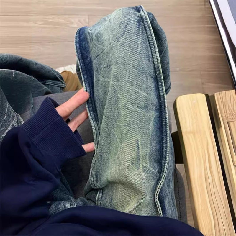 American Deconstructed Stitching Retro Blue Jeans High Street Pants Design Sense Micro Horn Straight Pants - Image 1